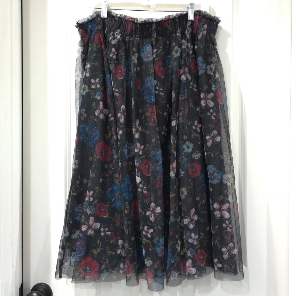 LAUREN CONRAD Disney Snow White Smocked A-Line Midi Skirt, Floral Printed Tulle - Picture 2 of 14